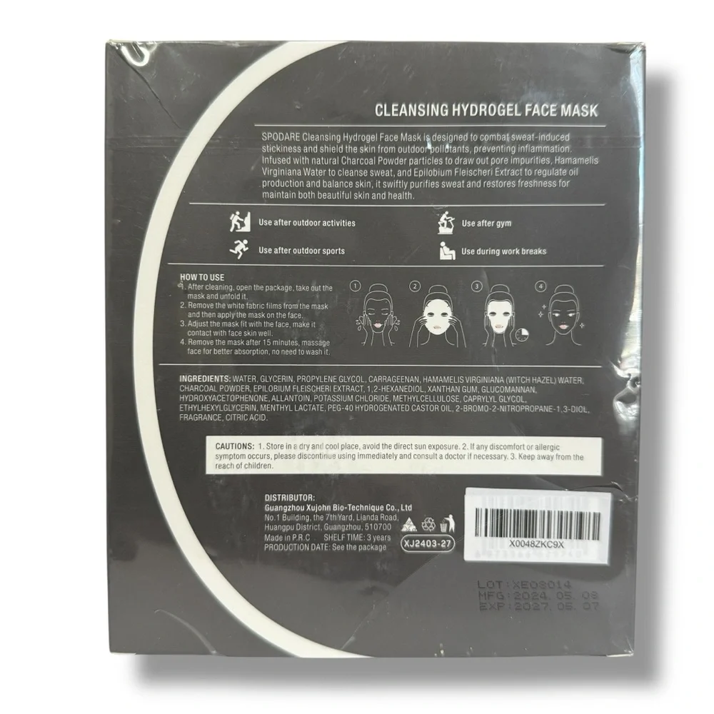 SPODARE Face Mask Cleansing Hydrogel 5 Pack Post-Exersice Cleaning & Oil Control